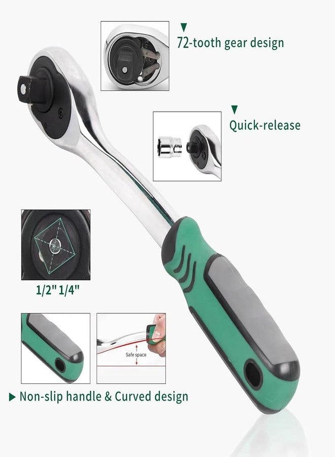 VOLTZ Vz-Tk-108 Pcs Sleeve Tool Set Socket Wrench And Metric 1/4 And 1/2 Drive Socket Set, Extension Bars, Sockets,Quick Release Reversible Ratchet Wrench Box - Image 2